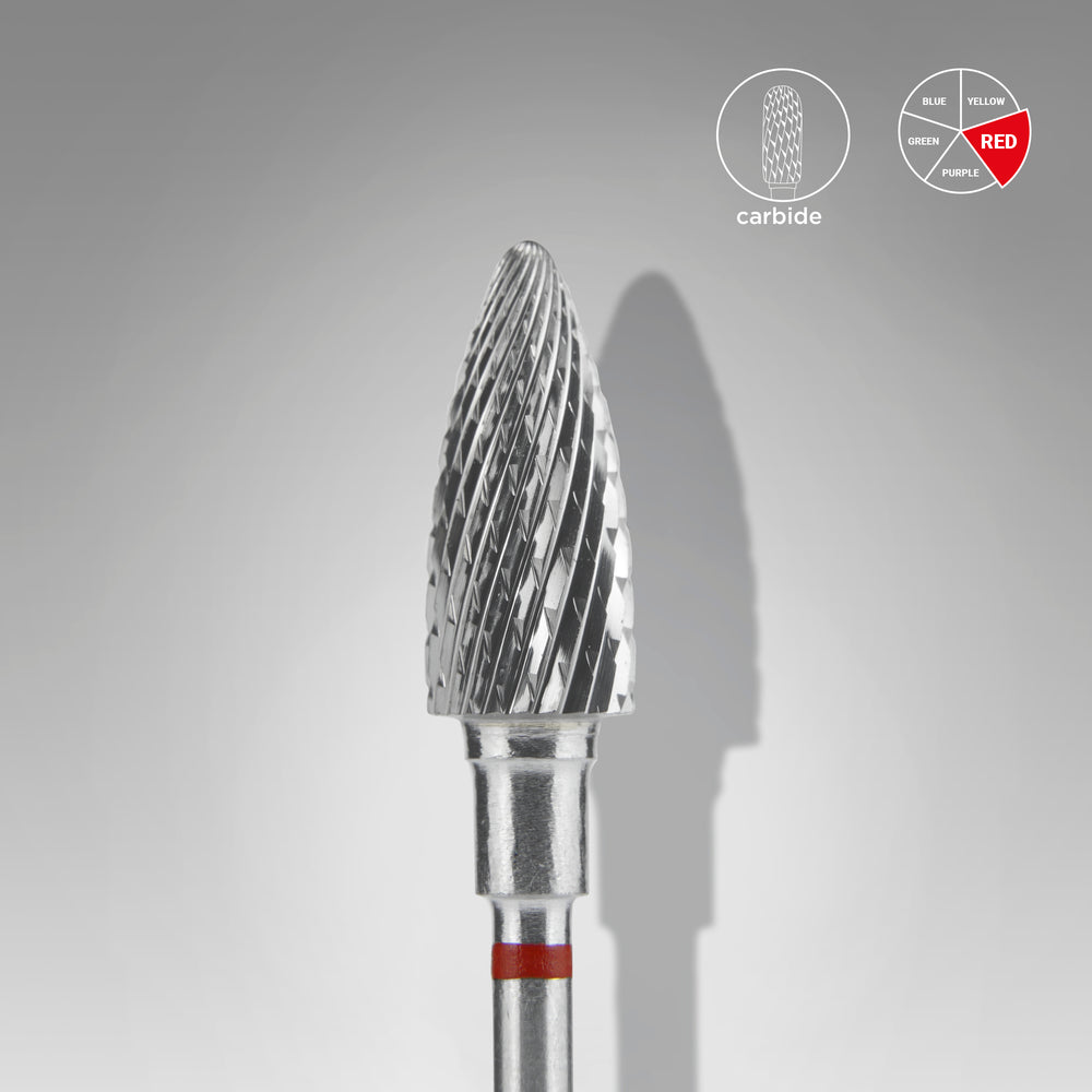 STALEKS Hartmetallfräser Pinienzapfenform – 6 mm – rot – für Maniküre & Pediküre