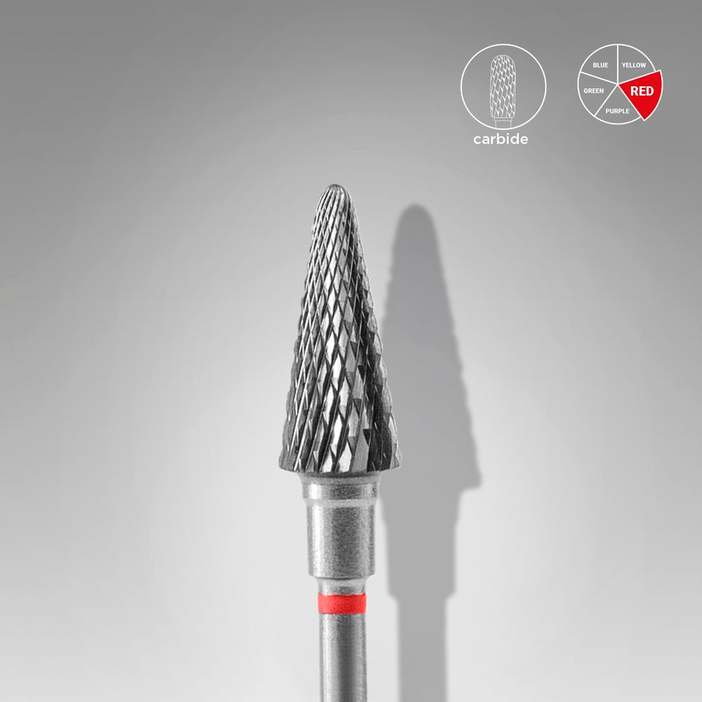 STALEKS Hartmetallfräser Kegel – feine Körnung (rot) Ø6 mm – für Maniküre & Pediküre – professioneller Bit