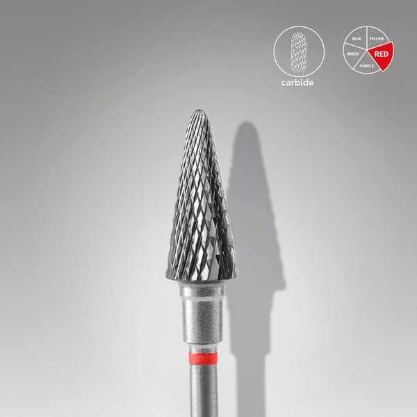 STALEKS Hartmetallfräser Kegel – feine Körnung (rot) Ø6 mm – für Maniküre & Pediküre – professioneller Bit